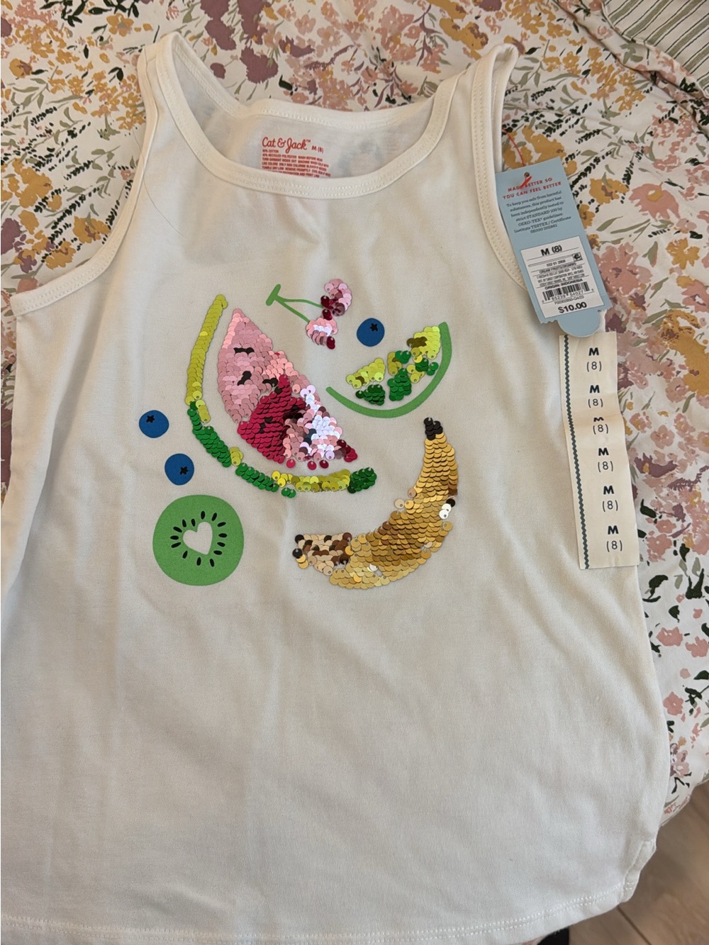 Cat & Jack White Tank Top with Colorful Sequin Fruit